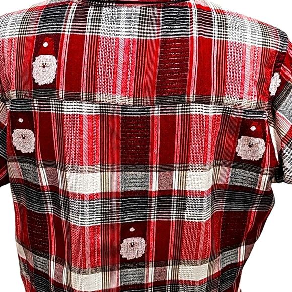 Holiday Editions Womens Button Front Collar Santa Claus Short Sleeve Top Size XL - Picture 8 of 10